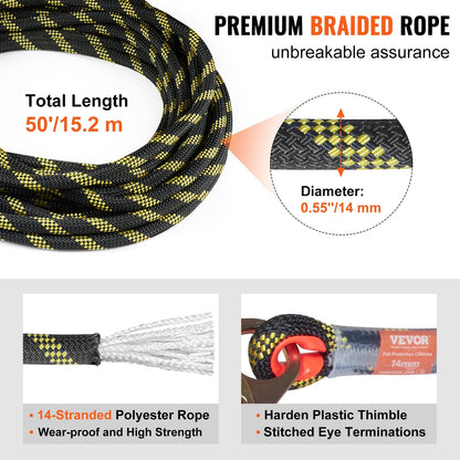 Vertical Lifeline Assembly 0.55" x 15.2m Fall Protection Rope 30 KN ANSI Certified