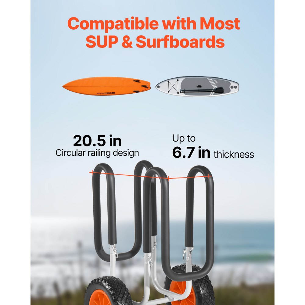 Kayak Cart 68.0 kg Stand Up Paddle Board Trolley with 25.4 cm Rubber Tires