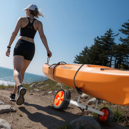 Kayak Cart, 104 kg Load Capacity, Canoe Cart Dolly with 25.4 cm Solid PU Tires & Kickstand, Assembles & Disassembles Within Seconds, Paddle Board Trolley for Kayaks, Canoes, Paddleboards