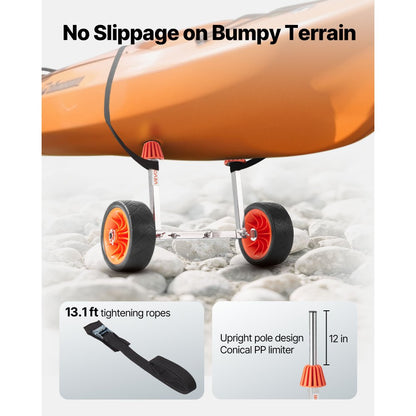 Kayak Cart, 113.4 kg Load Capacity, Canoe Cart Dolly with 19.1 cm Solid Rubber Tires & Kickstand, Assembles & Disassembles Within Seconds, Paddle Board Trolley for Kayaks, Canoes, Paddleboards