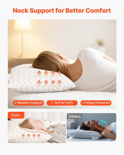 Bed Pillow for Sleeping, Queen Size Luxury Quality Hotel Pillow with Memory Foam Fill, Supportive & Adjustable, Includes Natural Firber Pillowcase, Bedding for Back, Stomach and Side Sleepers