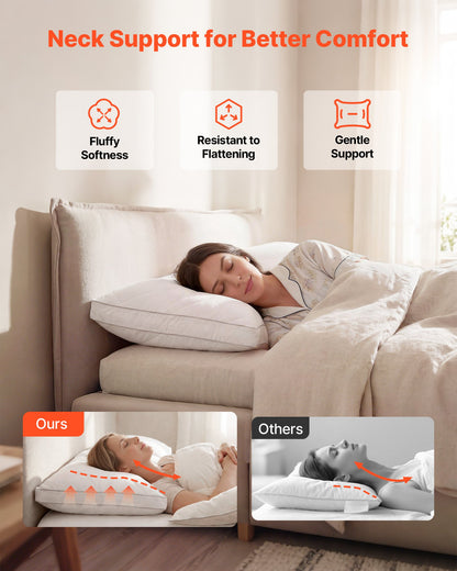 Bed Pillows for Sleeping, Set of 2, Queen Size Luxury Quality Hotel Pillows with Original Down Alternative Filling, Supportive and Fluffy, Bedding for Back, Stomach and Side Sleepers, White