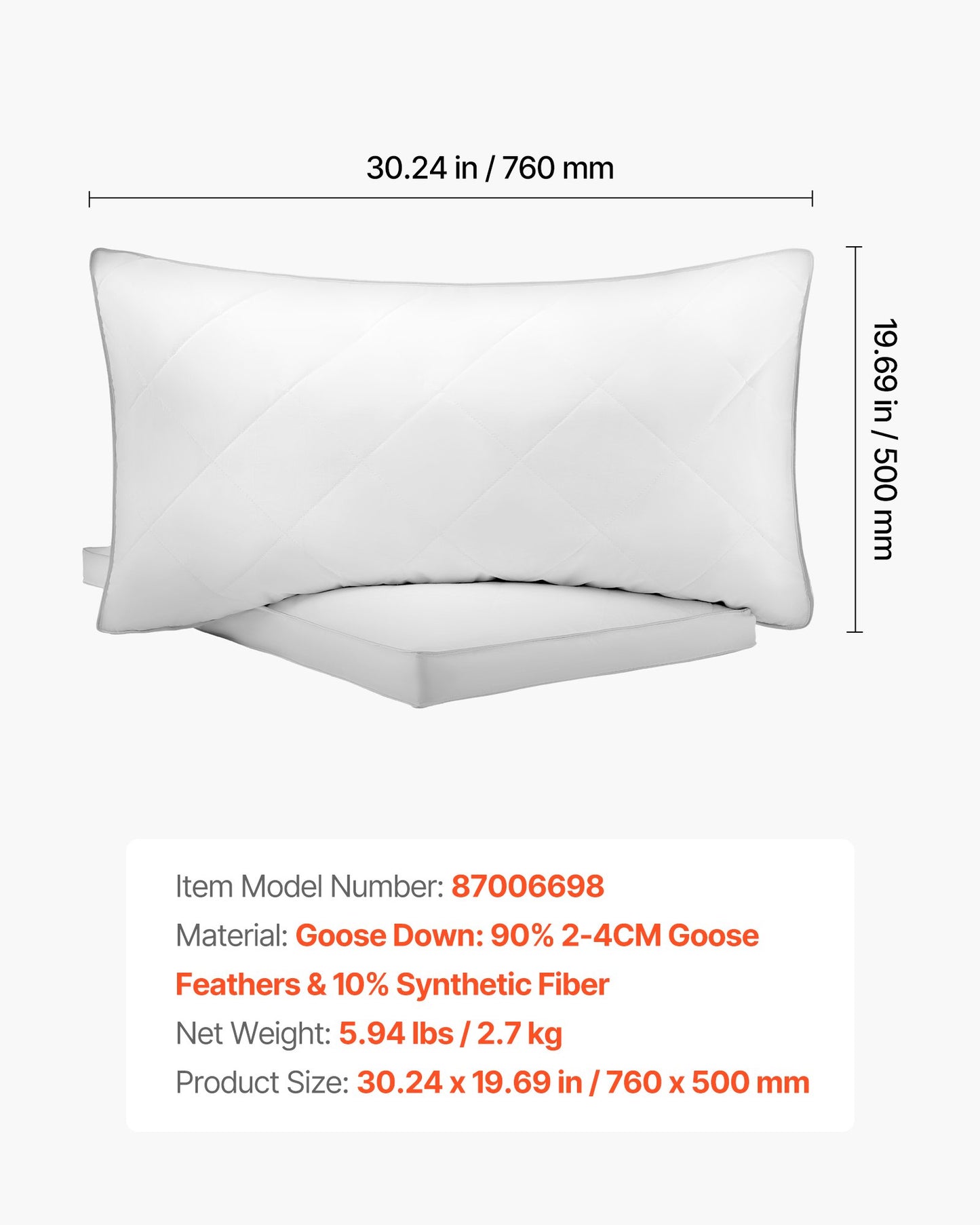 Bed Pillows for Sleeping, Set of 2, Queen Size Luxury Quality Hotel Pillows with Original Down Alternative Filling, Supportive and Fluffy, Bedding for Back, Stomach and Side Sleepers, White