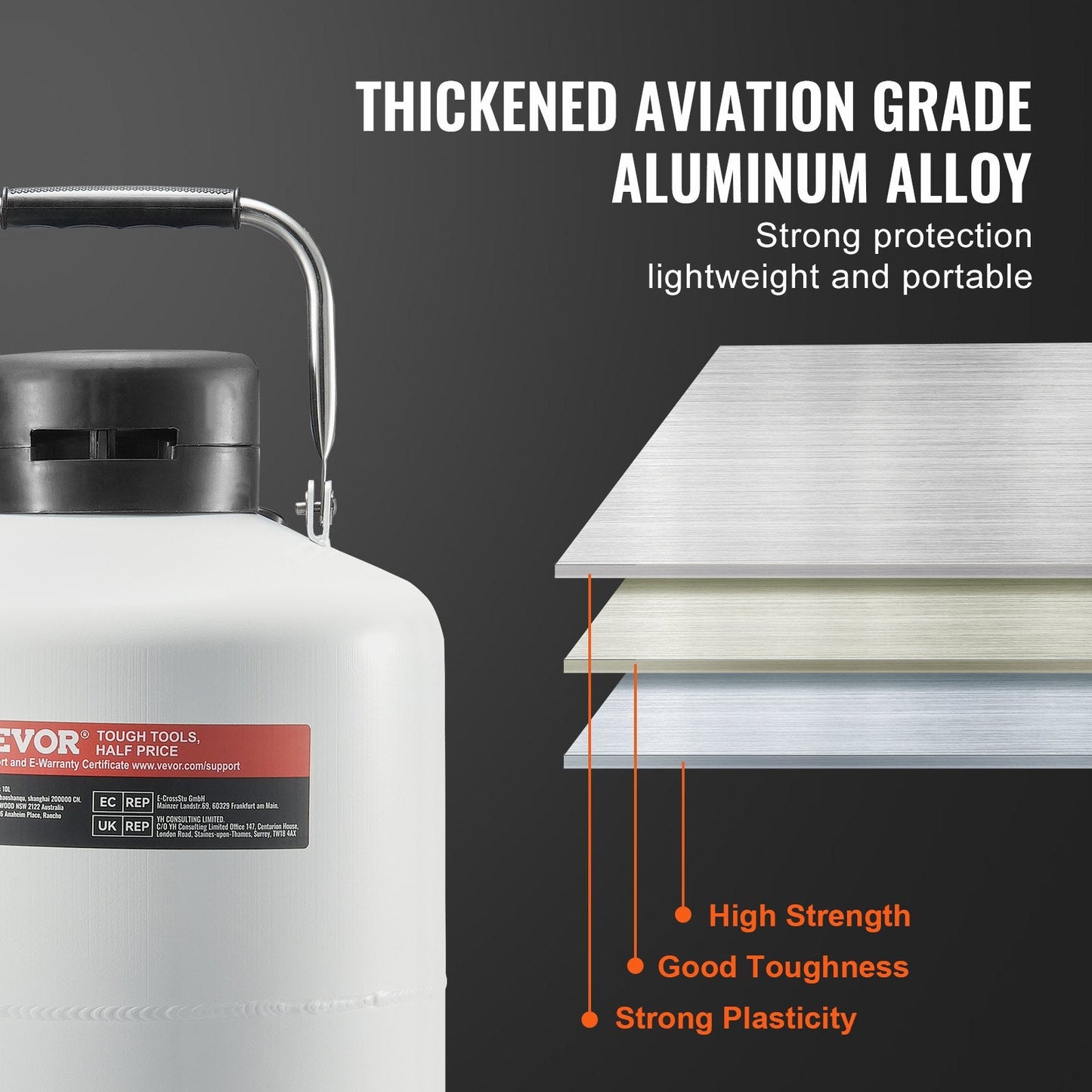 10L Aluminum LN2 Tank with 6 Canisters - Aviation Grade, Superior Insulation
