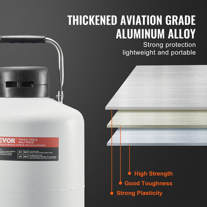 10L Aluminum LN2 Tank with 6 Canisters - Aviation Grade, Superior Insulation