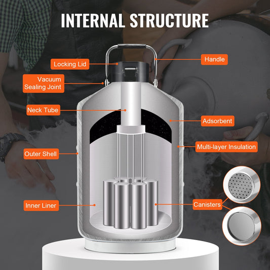 10L Aluminum LN2 Tank with 6 Canisters - Aviation Grade, Superior Insulation