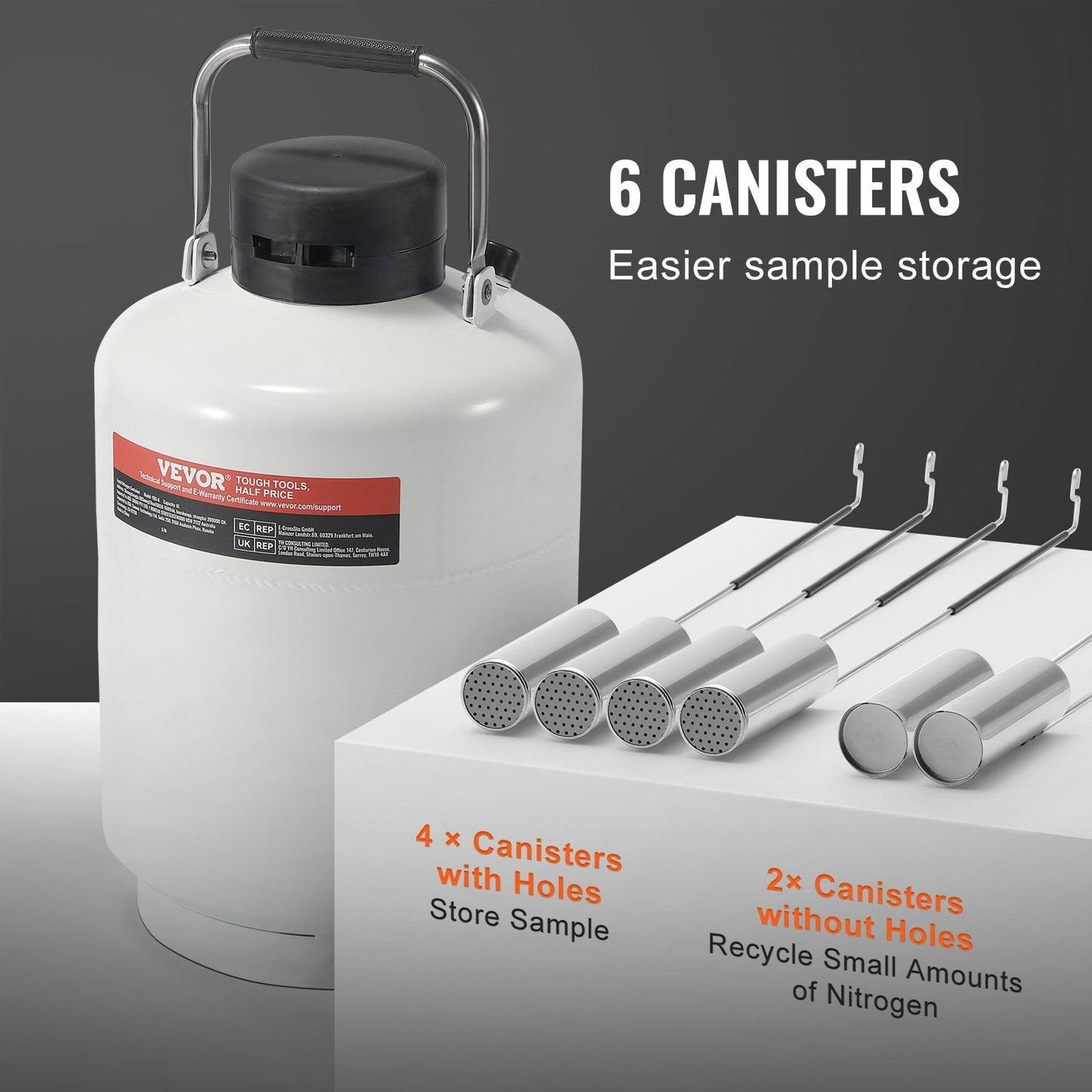 10L Aluminum LN2 Tank with 6 Canisters - Aviation Grade, Superior Insulation