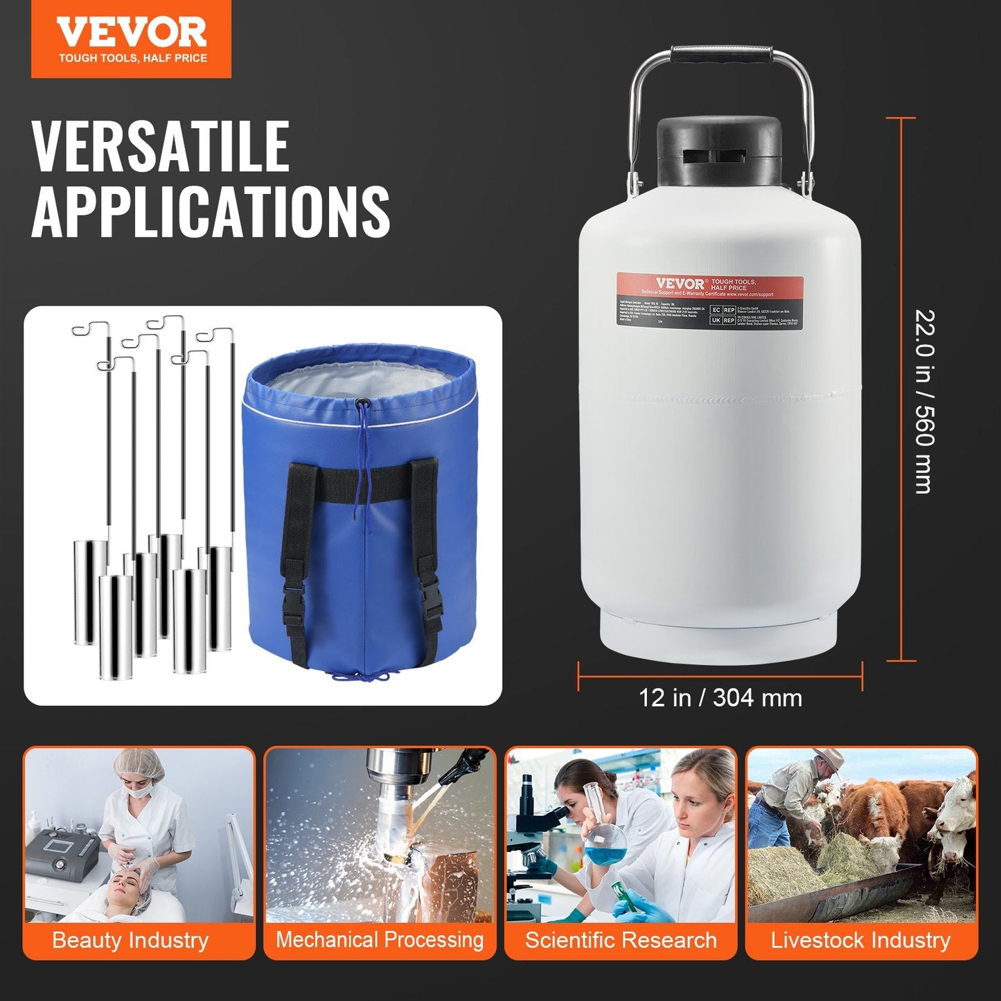 10L Aluminum LN2 Tank with 6 Canisters - Aviation Grade, Superior Insulation