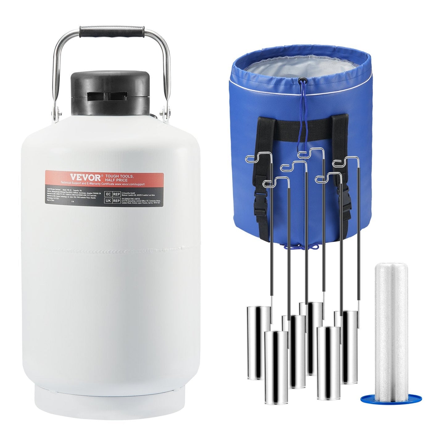 10L Aluminum LN2 Tank with 6 Canisters - Aviation Grade, Superior Insulation