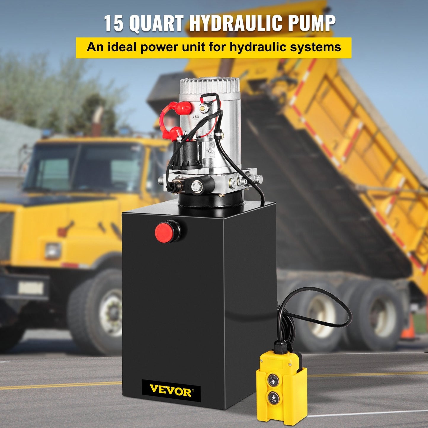 Hydraulic 12V Electric Pump, 15L Single-Acting for Dump Trailers, 3200 PSI