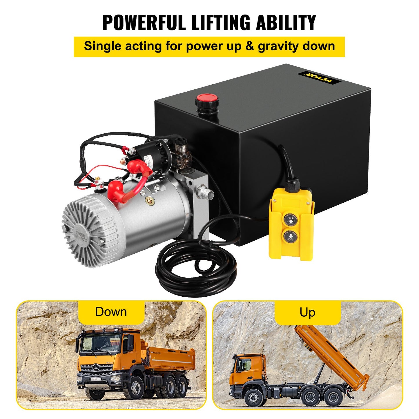 VEVOR Hydraulic Pump Electric Pump 15 Quart Single Acting for Dump Trailer