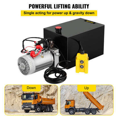 VEVOR Hydraulic Pump Electric Pump 15 Quart Single Acting for Dump Trailer