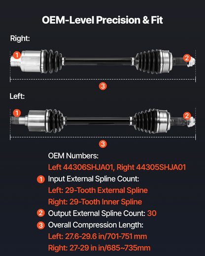 CV Axle Shaft Assembly, 2 Pieces Front Left & Right (Driver and Passenger Side), Automotive Replacement CV Joint Axles Pair Compatible with 2005-2006 Honda Odyssey, Alloy Steel & Carbon Steel