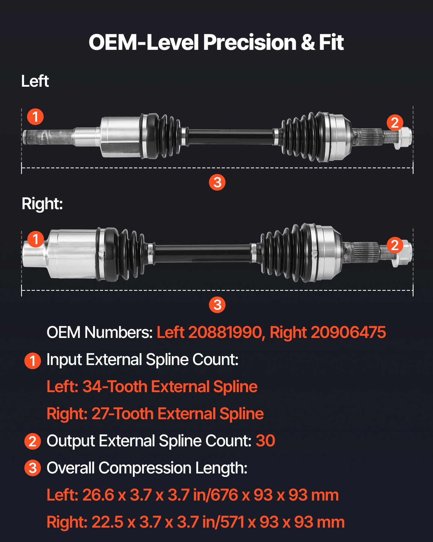 CV Axle Shaft Assembly, 2 Pieces Front Left & Right (Driver and Passenger Side), Automotive Replacement Joint Axles Pair Compatible with 2010-2017 Chevrolet Equinox, Alloy Steel & Carbon Steel