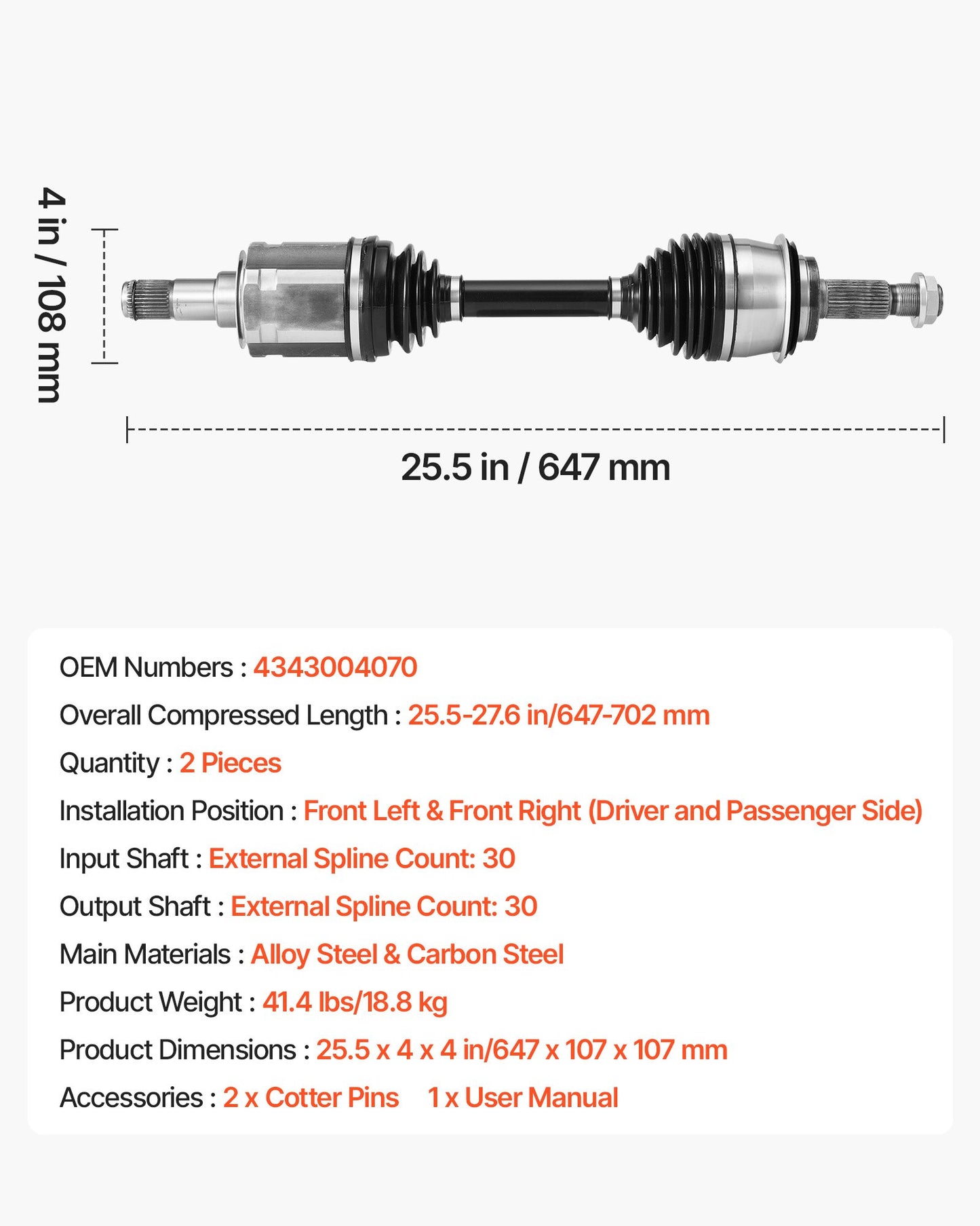 CV Axle Shaft Assembly, 2 Pieces Front Left & Right (Driver and Passenger Side), Automotive Replacement CV Joint Axles Pair Compatible with 2003-2022 Toyota 4Runner, Alloy Steel & Carbon Steel