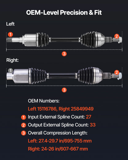 CV Axle Shaft Assembly, 2 Pieces Front Left & Right (Driver and Passenger Side), Automotive Replacement Joint Axles Pair Compatible with 2009-2017 Chevrolet Traverse, Alloy Steel & Carbon Steel