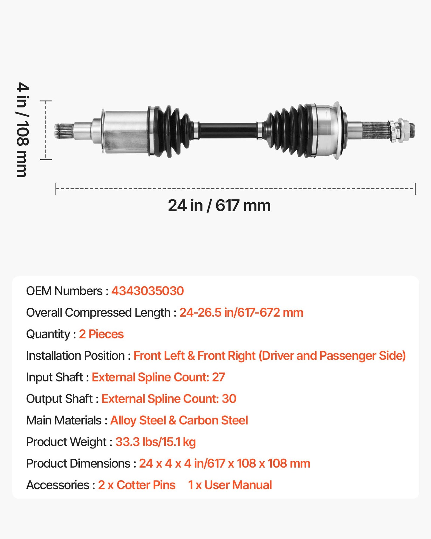 CV Axle Shaft Assembly, 2 Pieces Front Left & Right (Driver and Passenger Side), Automotive Replacement CV Joint Axles Pair Compatible with 1996-2002 Toyota 4Runner, Alloy Steel & Carbon Steel