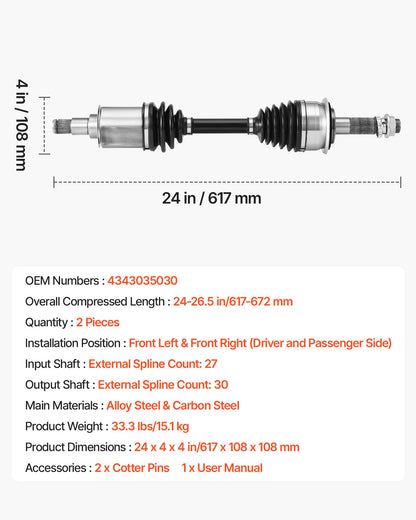CV Axle Shaft Assembly, 2 Pieces Front Left & Right (Driver and Passenger Side), Automotive Replacement CV Joint Axles Pair Compatible with 1996-2002 Toyota 4Runner, Alloy Steel & Carbon Steel