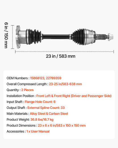 CV Axle Shaft Assembly, 2 Pieces Front Left & Right (Driver and Passenger Side), Automotive Replacement CV Axles Pair Compatible with 2007-2020 Cadillac Escalade, Alloy Steel & Carbon Steel