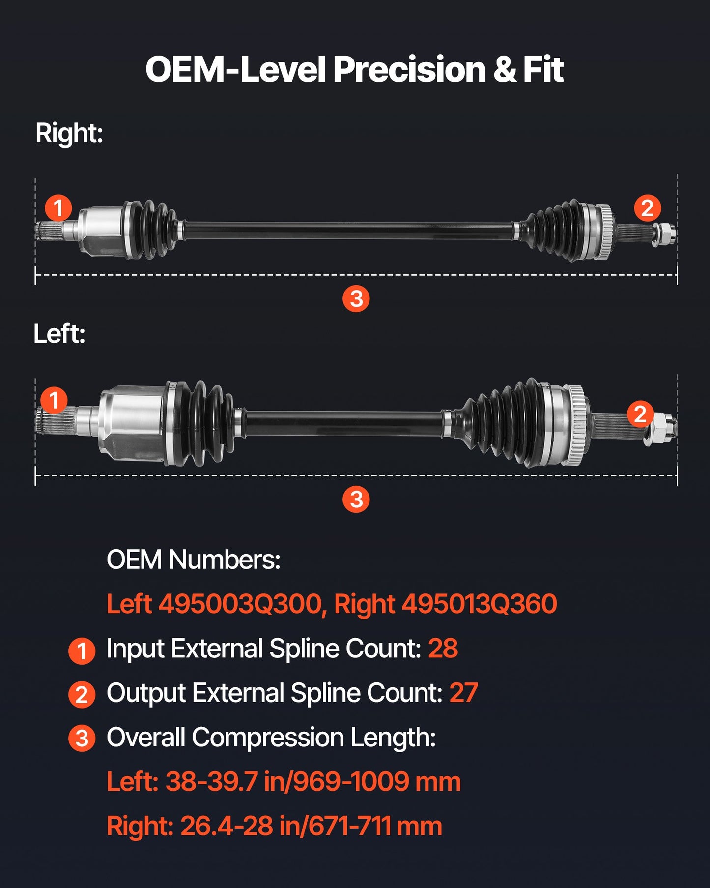 CV Axle Shaft Assembly, 2 Pieces Front Left & Right (Driver and Passenger Side), Automotive Replacement CV Joint Axles Pair Compatible with 2011-2014 Hyundai Sonata, Alloy Steel & Carbon Steel