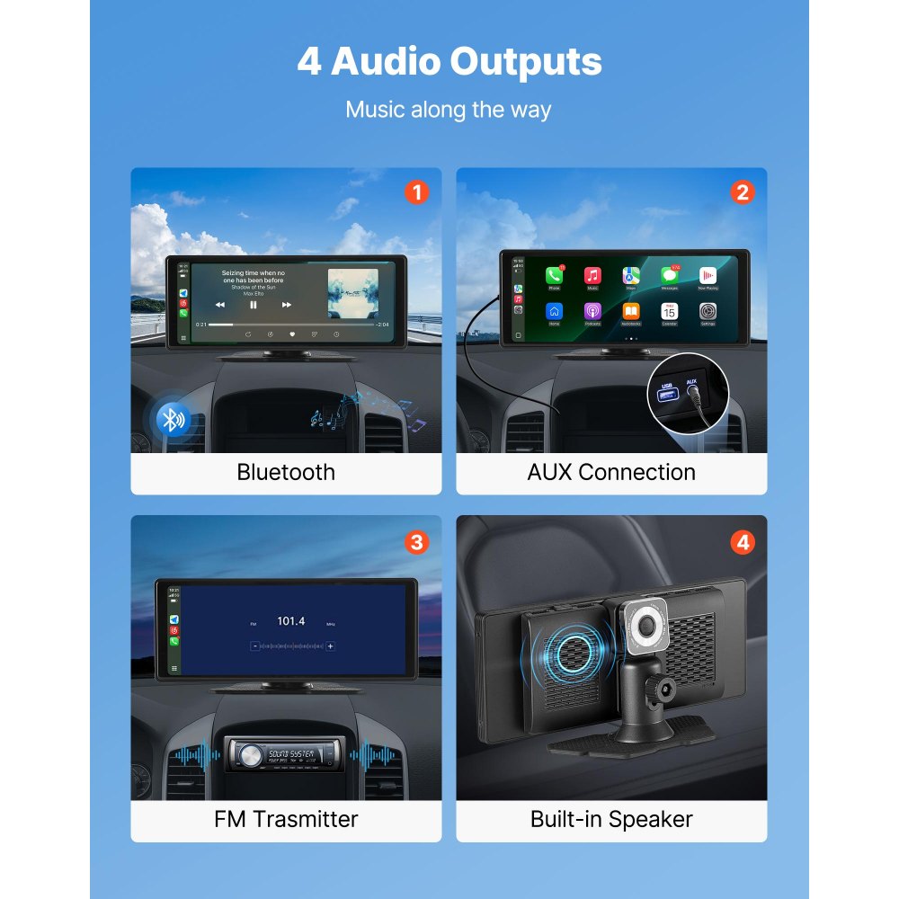 VEVOR Car Stereo Radio CarPlay Touchscreen 254mm Apple Android Front/Rear Camera
