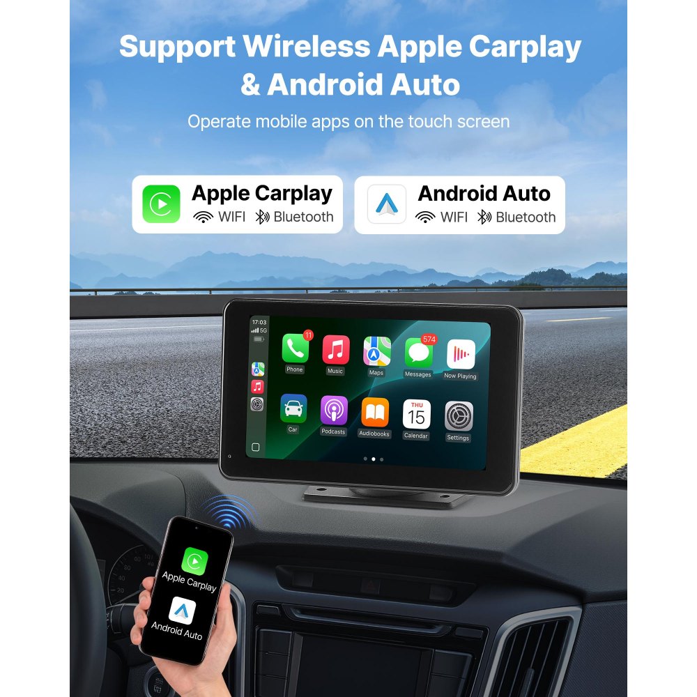 VEVOR Car Stereo Radio CarPlay Touchscreen 177.8 mm Apple Android Backup Camera