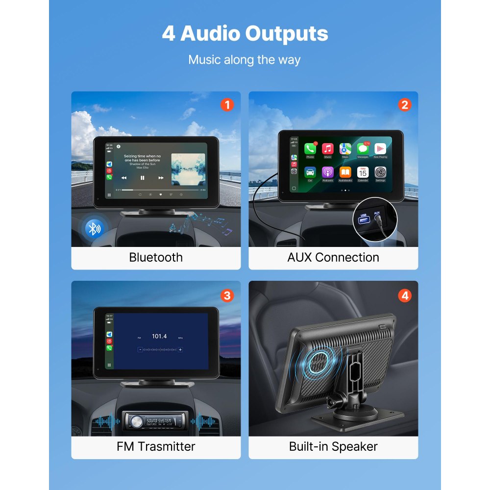 VEVOR Car Stereo Radio CarPlay Touchscreen 177.8 mm Apple Android Backup Camera