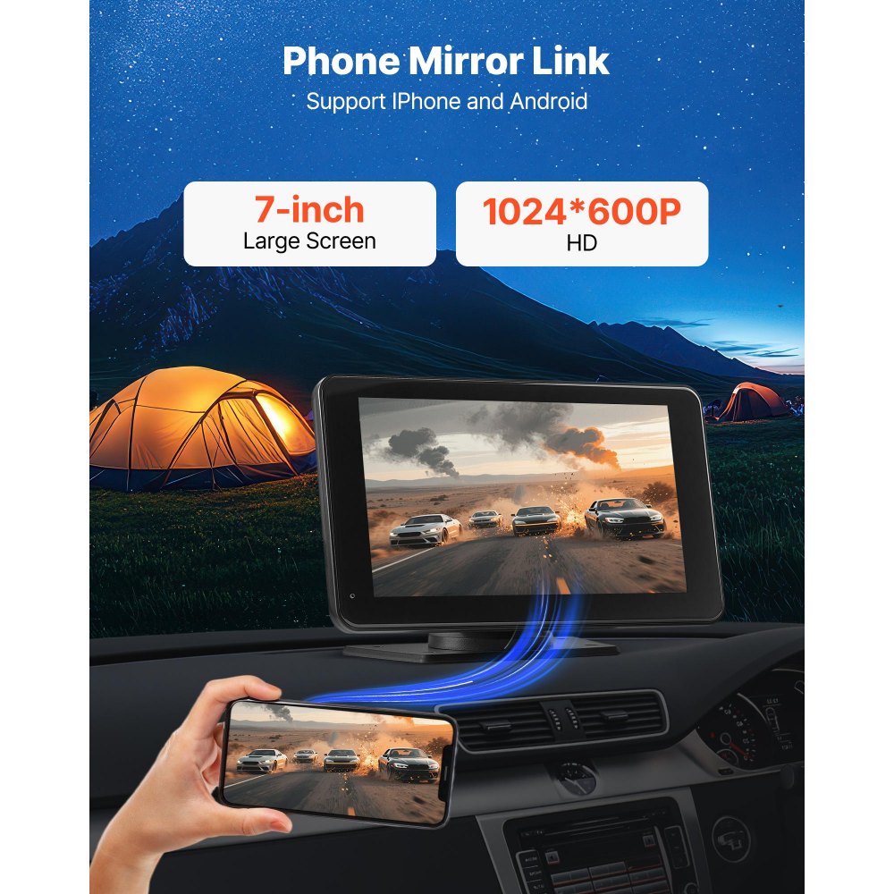 VEVOR Car Stereo Radio CarPlay Touchscreen 177.8 mm Apple Android Backup Camera