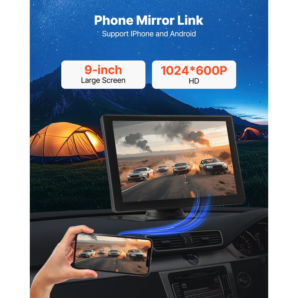 VEVOR Car Stereo Radio CarPlay Touchscreen 228.6 mm Apple Android Backup Camera