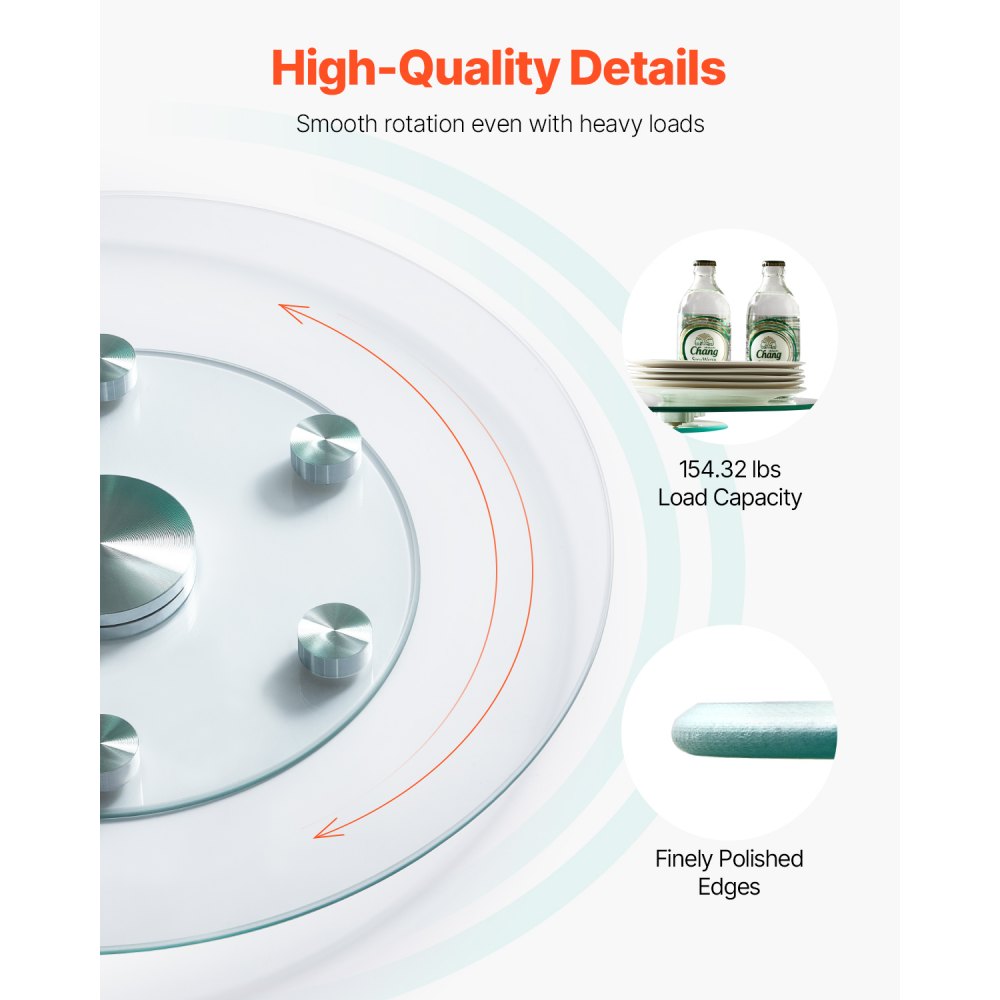 VEVOR Glass Lazy Susan Turntable Dining Table Centerpiece 24 in Rotating Tray