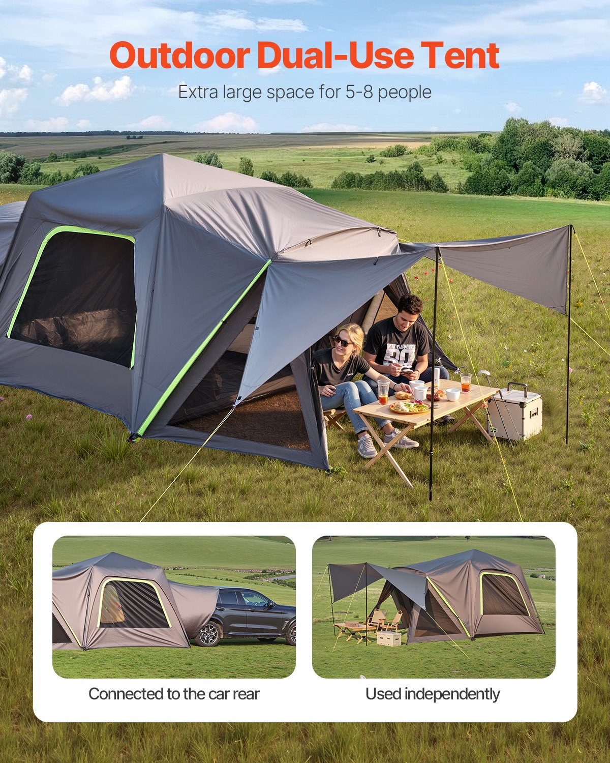VEVOR SUV Camping Tent Outdoor SUV Tent with Awning Waterproof for 5-8 Person