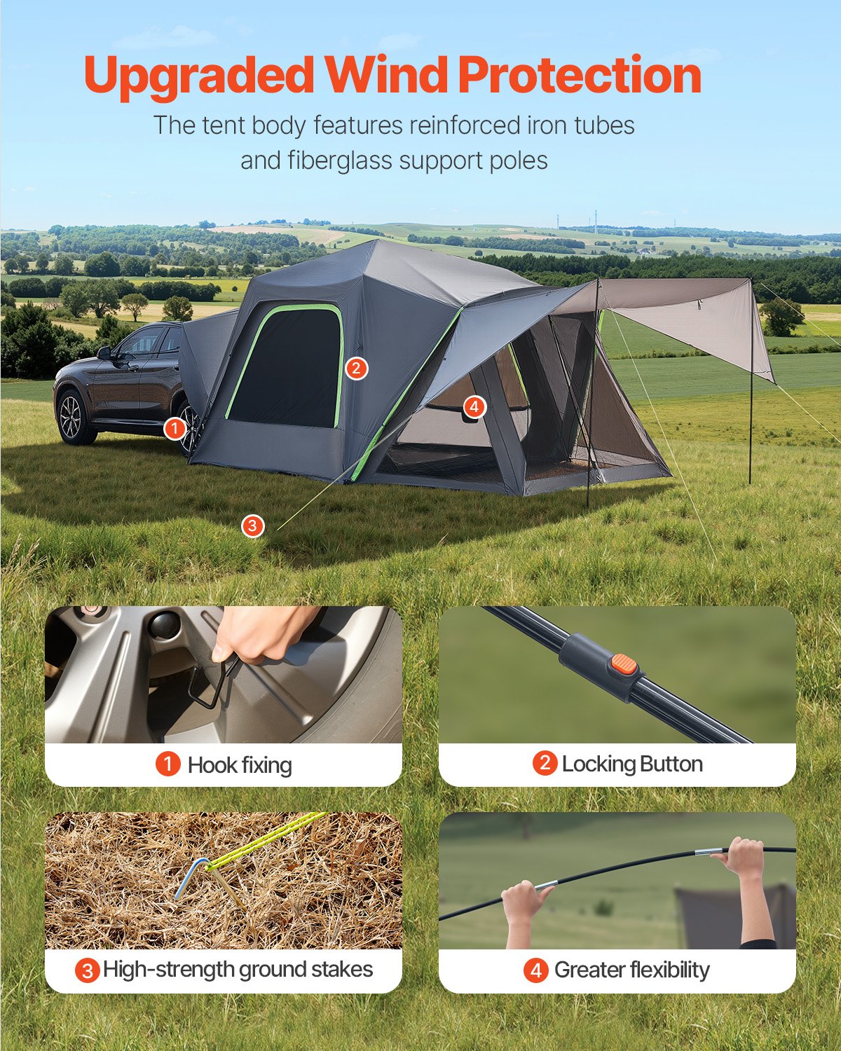 VEVOR SUV Camping Tent Outdoor SUV Tent with Awning Waterproof for 5-8 Person