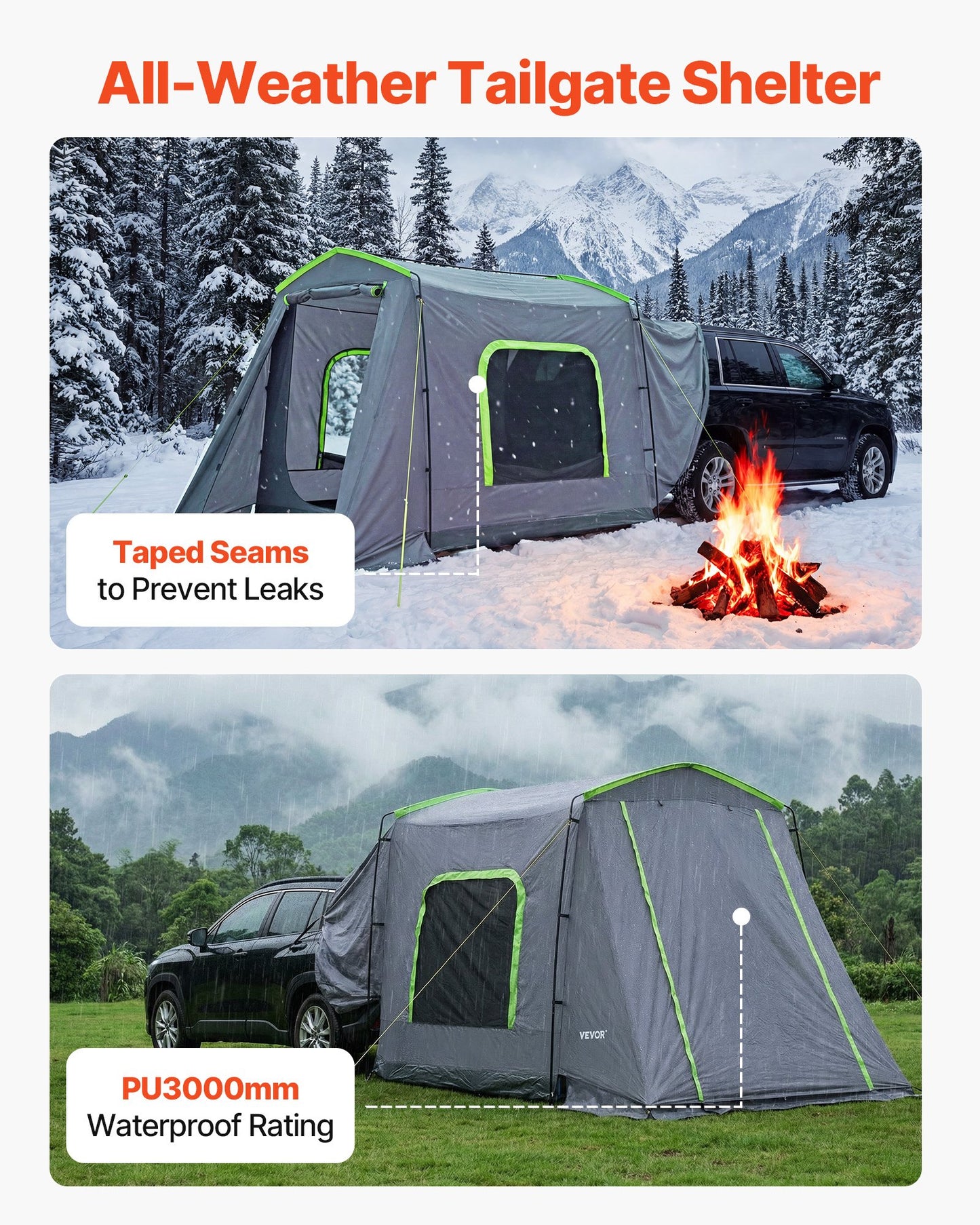 Large SUV Tent for 5–9 Person, 3.23 x 2.44m All-Season SUV Tailgate Tent with Ventilated Door & Mesh Windows, PU3000mm Waterproof Dual-Use Car Rear Hatch Tents for Outdoor Camping Hiking