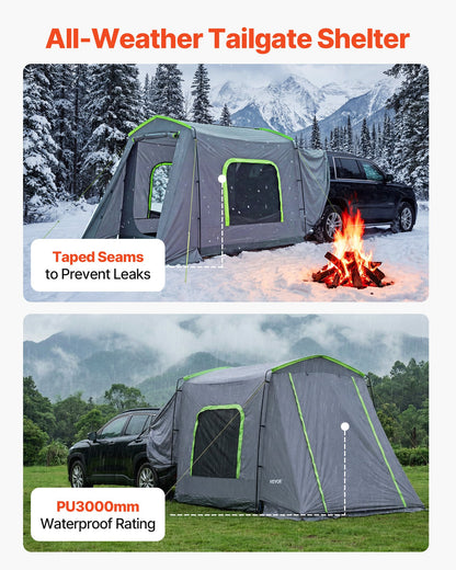 Large SUV Tent for 5–9 Person, 3.23 x 2.44m All-Season SUV Tailgate Tent with Ventilated Door & Mesh Windows, PU3000mm Waterproof Dual-Use Car Rear Hatch Tents for Outdoor Camping Hiking