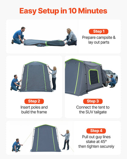 Large SUV Tent for 5–9 Person, 3.23 x 2.44m All-Season SUV Tailgate Tent with Ventilated Door & Mesh Windows, PU3000mm Waterproof Dual-Use Car Rear Hatch Tents for Outdoor Camping Hiking