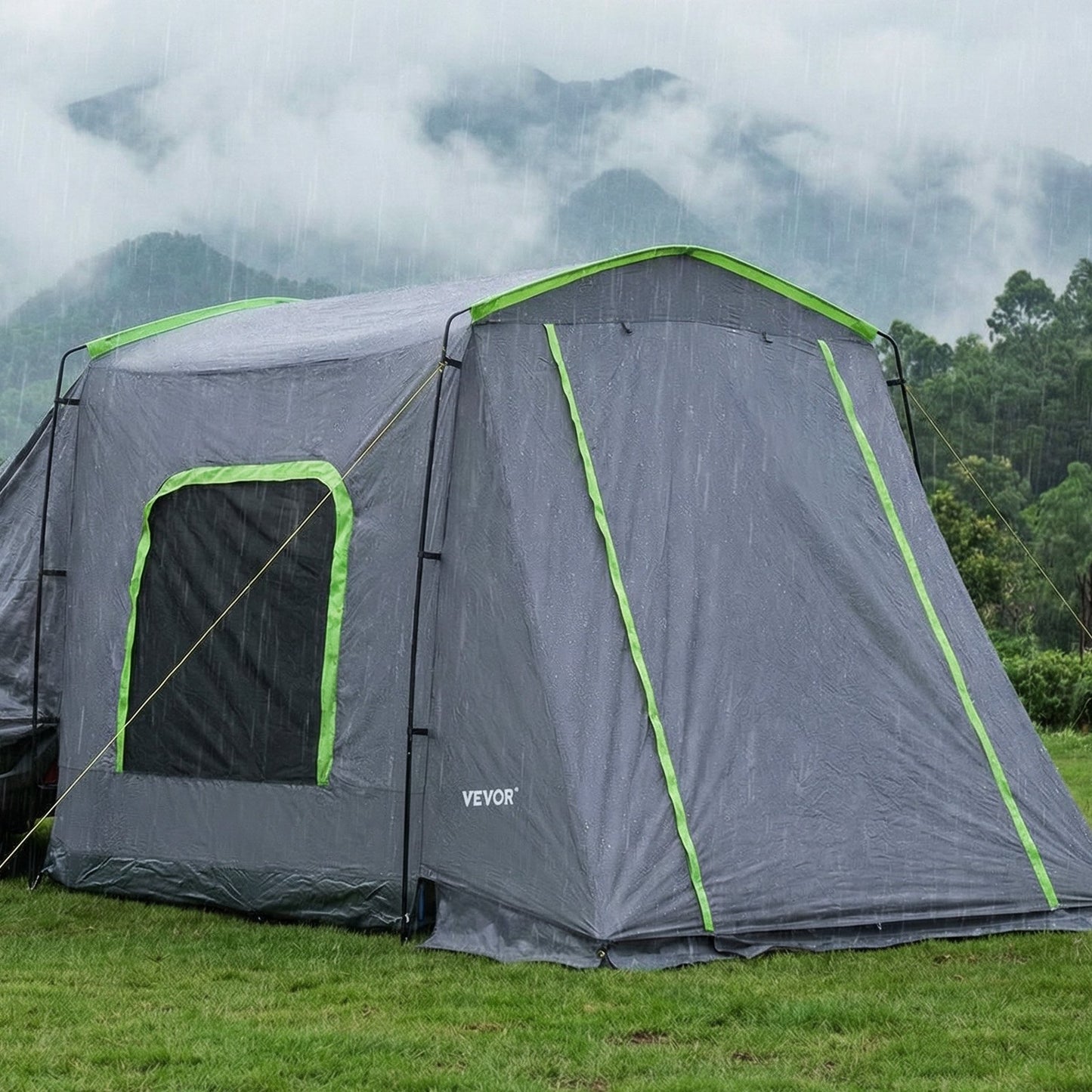 Large SUV Tent for 5–9 Person, 3.23 x 2.44m All-Season SUV Tailgate Tent with Ventilated Door & Mesh Windows, PU3000mm Waterproof Dual-Use Car Rear Hatch Tents for Outdoor Camping Hiking
