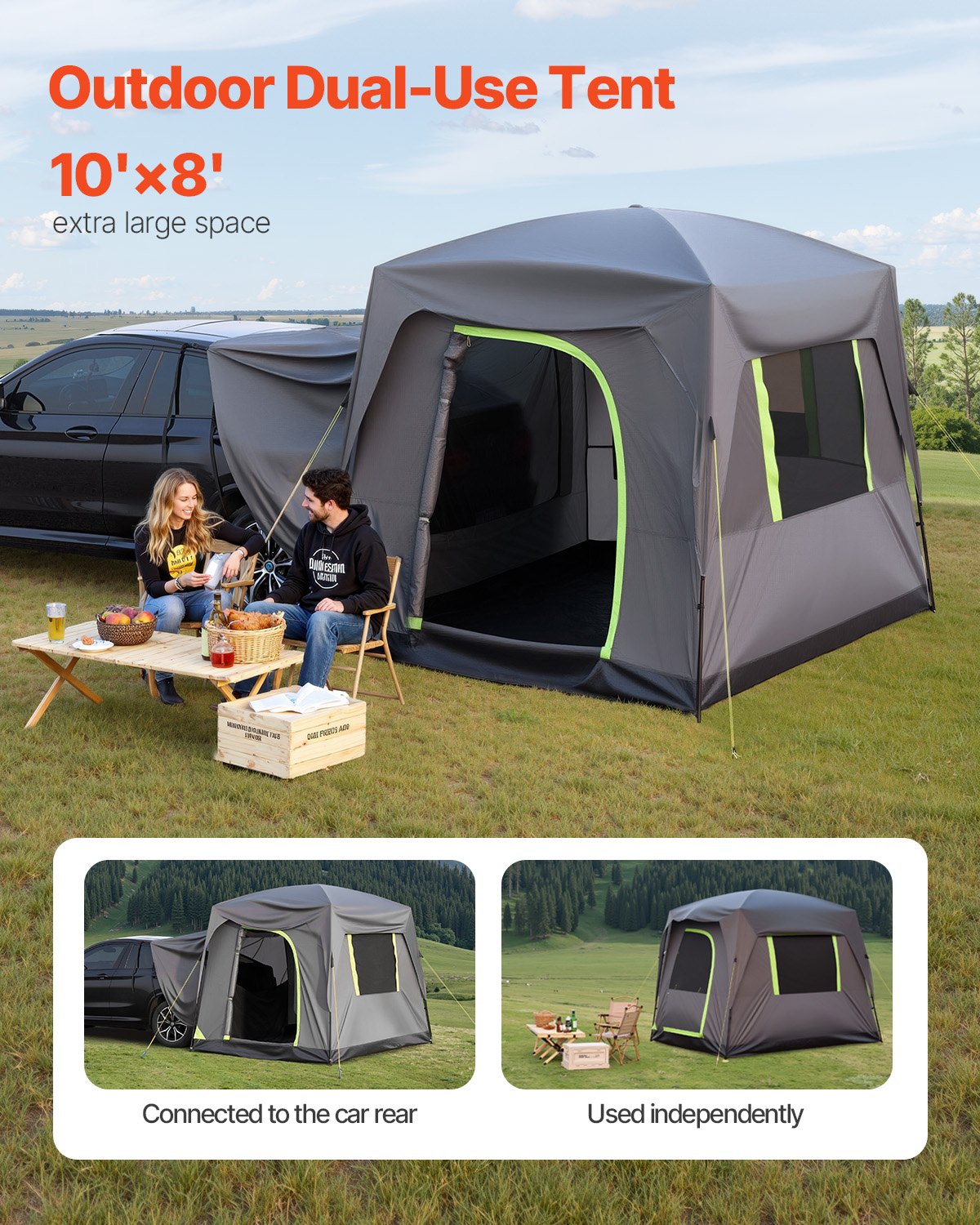VEVOR SUV Camping Tent Outdoor SUV Tent with Rainfly Waterproof for 5-8 Person， 8.2 x 10.1 x 7.5 ft