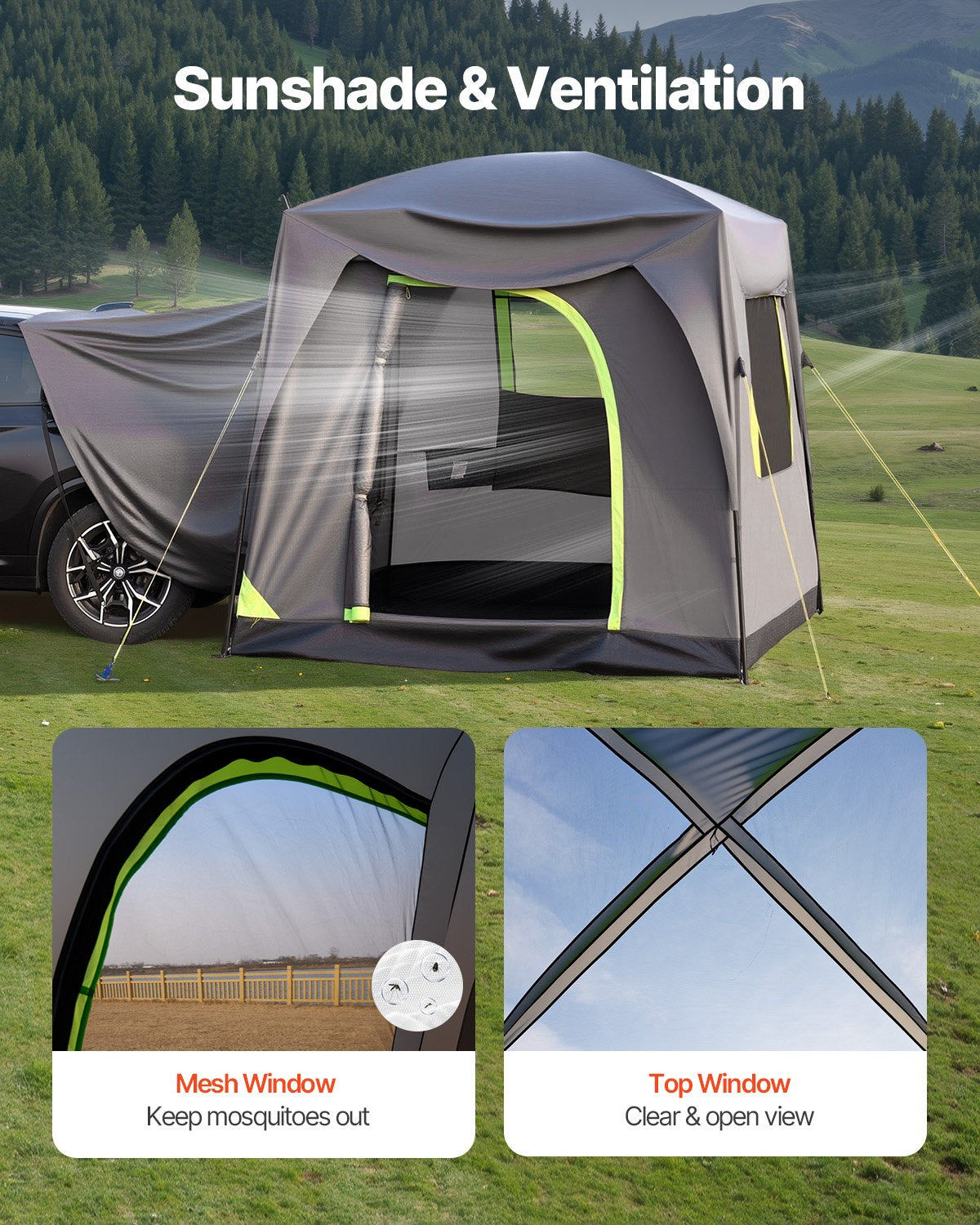VEVOR SUV Camping Tent Outdoor SUV Tent with Rainfly Waterproof for 5-8 Person， 8.2 x 10.1 x 7.5 ft