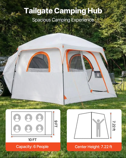 Large SUV Tent for 6 Person, 3.05 x 2.74m 3-Season SUV Tailgate Tent with Ventilated Doors & Mesh Windows, PU2000mm Waterproof Dual-Use Car Rear Hatch Tents for Outdoor Camping Hiking