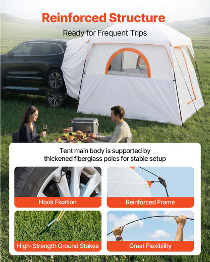 Large SUV Tent for 6 Person, 3.05 x 2.74m 3-Season SUV Tailgate Tent with Ventilated Doors & Mesh Windows, PU2000mm Waterproof Dual-Use Car Rear Hatch Tents for Outdoor Camping Hiking