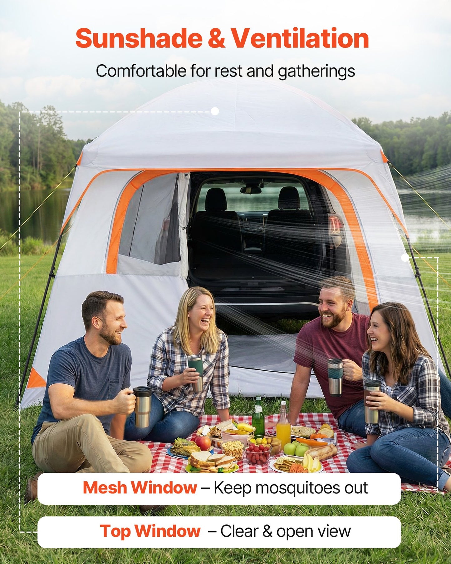 Large SUV Tent for 6 Person, 3.05 x 2.74m 3-Season SUV Tailgate Tent with Ventilated Doors & Mesh Windows, PU2000mm Waterproof Dual-Use Car Rear Hatch Tents for Outdoor Camping Hiking