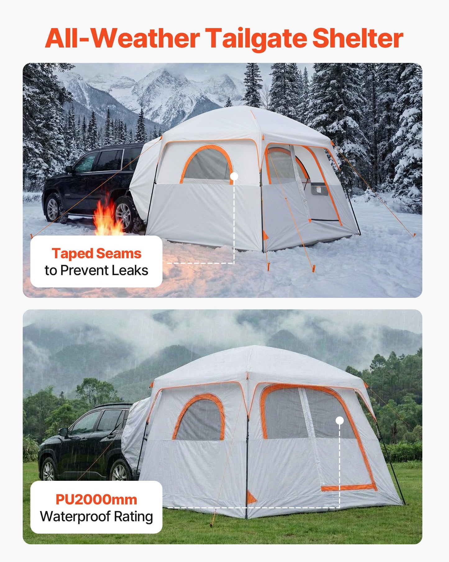 Large SUV Tent for 6 Person, 3.05 x 2.74m 3-Season SUV Tailgate Tent with Ventilated Doors & Mesh Windows, PU2000mm Waterproof Dual-Use Car Rear Hatch Tents for Outdoor Camping Hiking