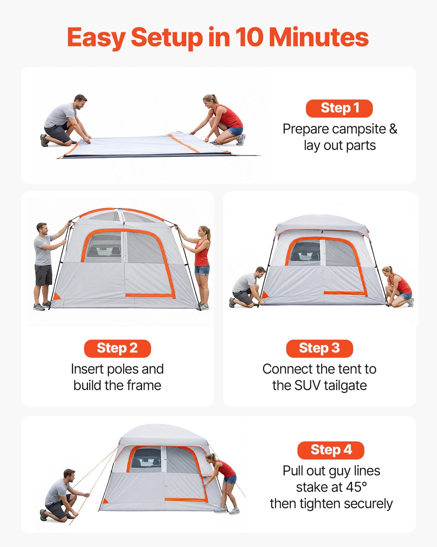 Large SUV Tent for 6 Person, 3.05 x 2.74m 3-Season SUV Tailgate Tent with Ventilated Doors & Mesh Windows, PU2000mm Waterproof Dual-Use Car Rear Hatch Tents for Outdoor Camping Hiking