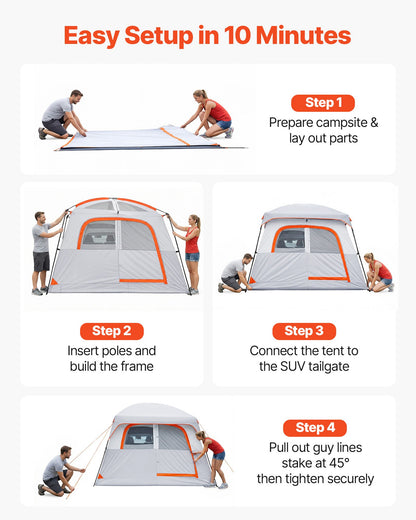 Large SUV Tent for 6 Person, 3.05 x 2.74m 3-Season SUV Tailgate Tent with Ventilated Doors & Mesh Windows, PU2000mm Waterproof Dual-Use Car Rear Hatch Tents for Outdoor Camping Hiking