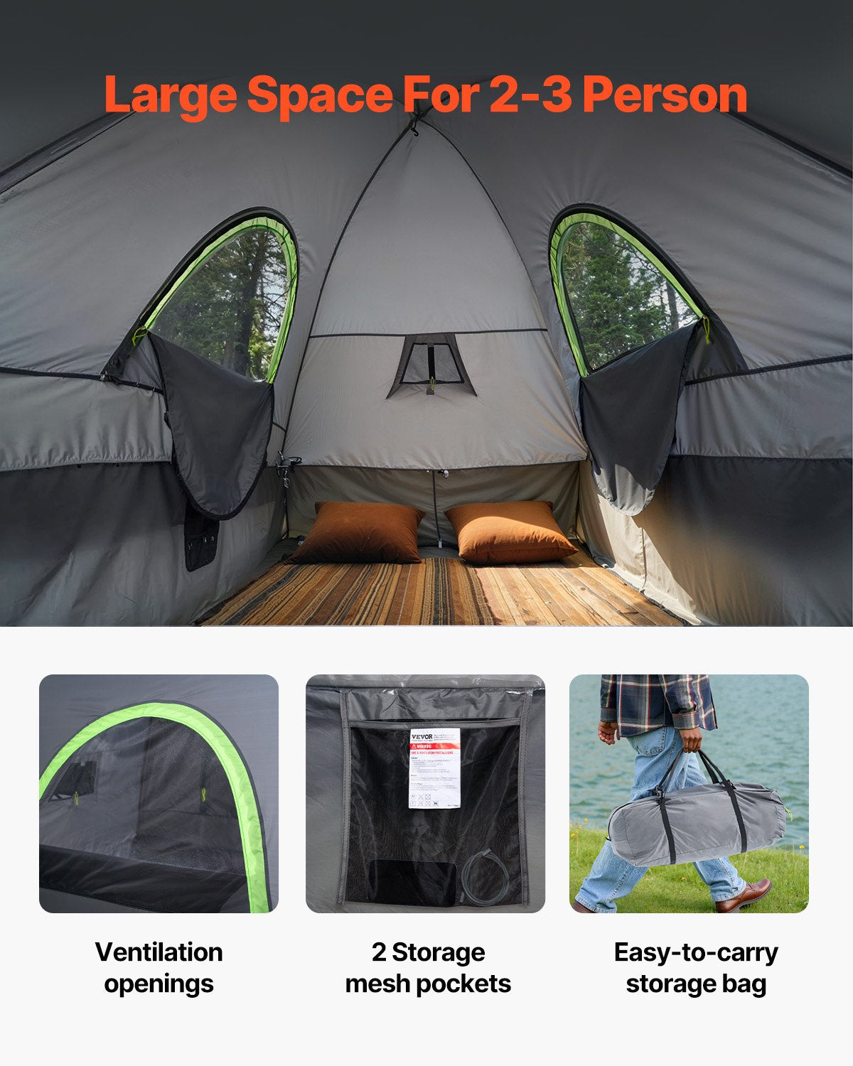VEVOR Truck Tent 5.0-5.2ft Waterproof PU2000 Truck Bed Camping Tent 2-3 Person