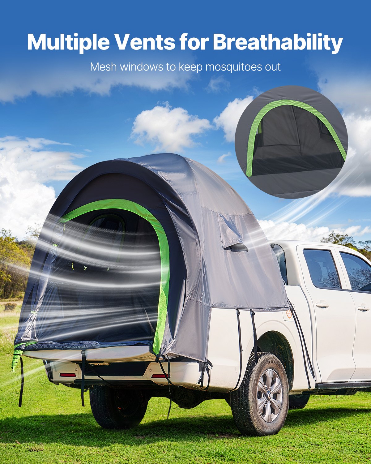 VEVOR Truck Tent 6.4-6.7ft Waterproof PU2000 Truck Bed Camping Tent 2-3 Person