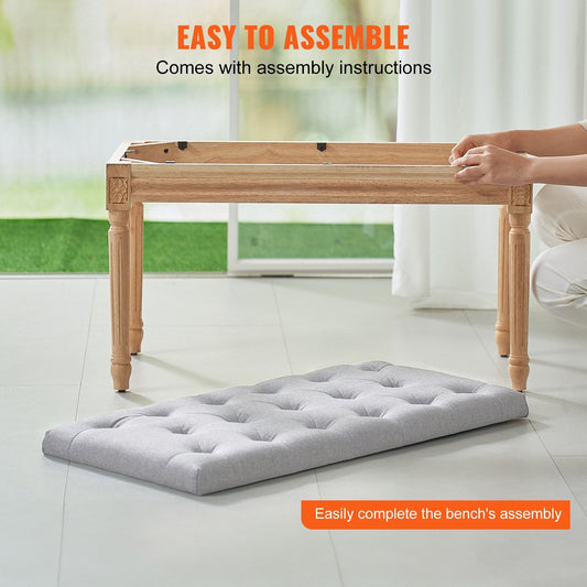 Beige Upholstered Bench with Foam Cushion, Rubberwood Legs, 100 kg Capacity