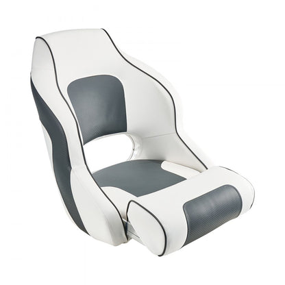 VEVOR Boat Seat High Backrest Flip Up Boat Seat Captain Bucket Seat White & Grey