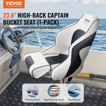 Marine Captain Chair with Flip-Up Bolster, Thickened Padding, Waterproof Design