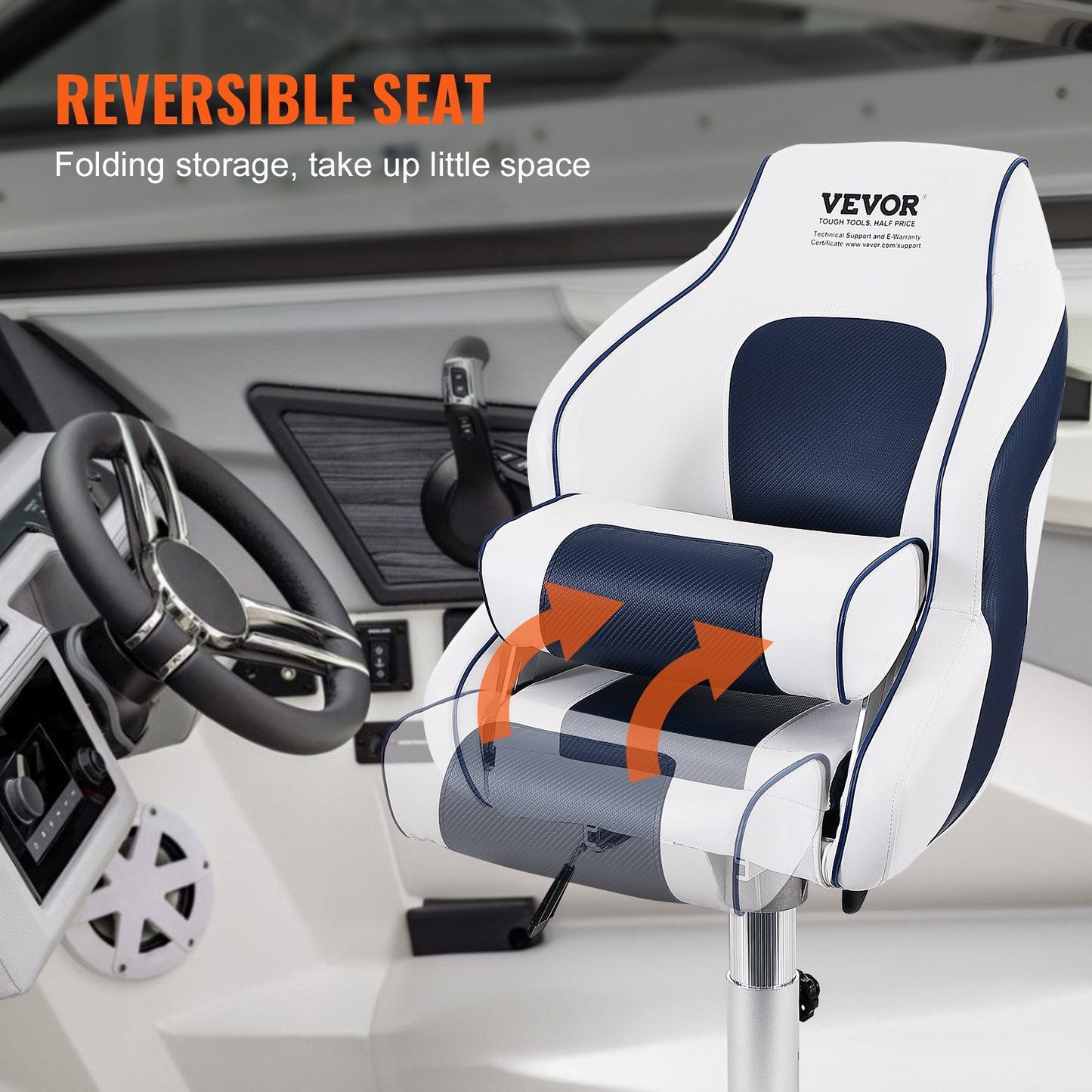 Marine Captain Chair with Flip-Up Bolster, Thickened Padding, Waterproof Design